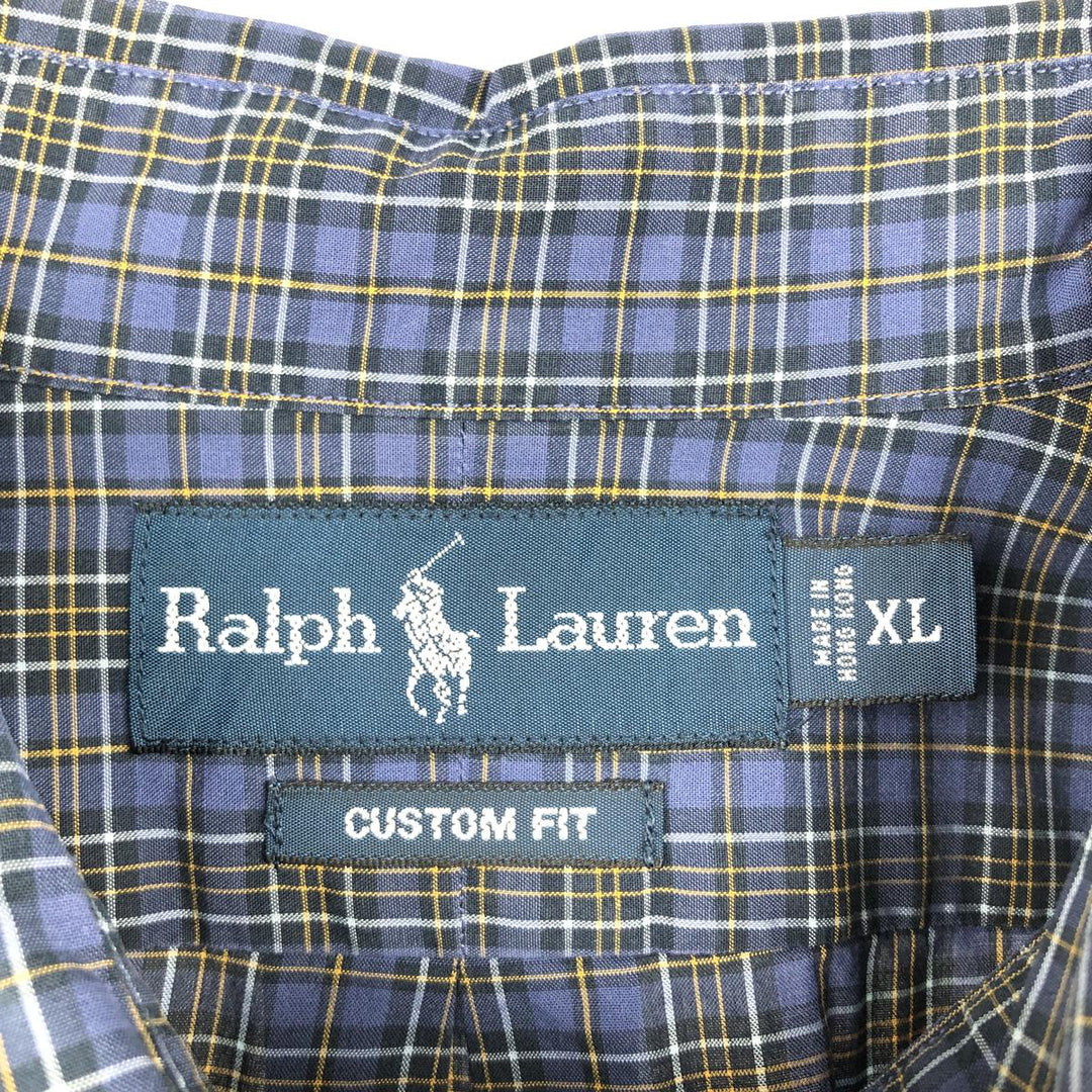 Ralph Lauren CUSTOM FIT long sleeve button down check shirt men's XL size cotton blue type Vintage Second Hand