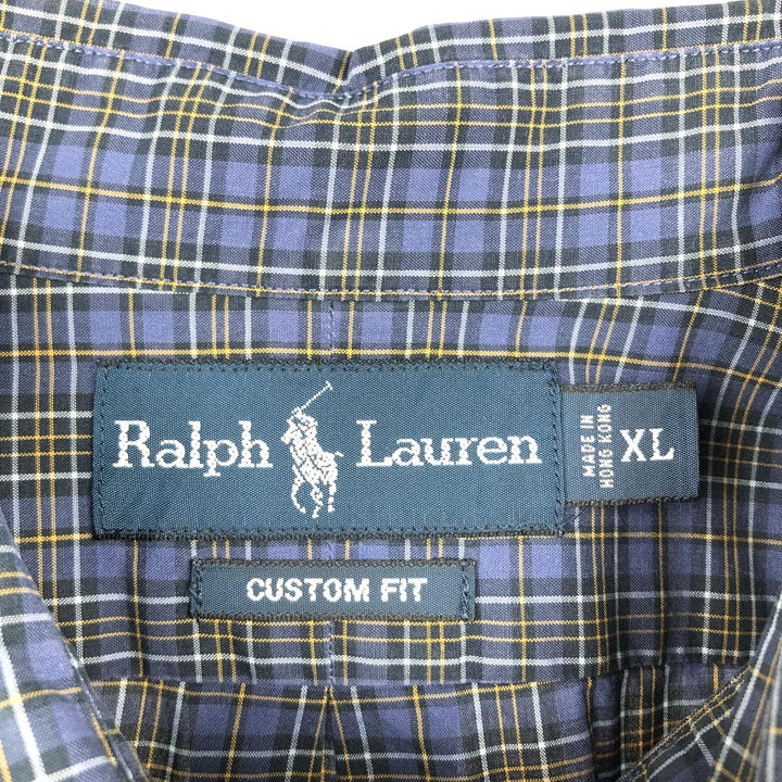 Ralph Lauren CUSTOM FIT long sleeve button down check shirt men's XL size cotton blue type Vintage Second Hand