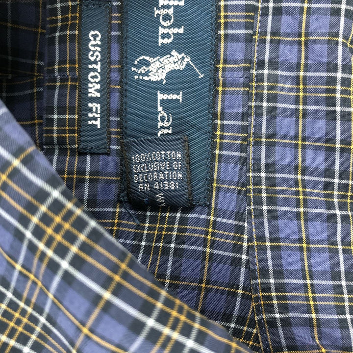 Ralph Lauren CUSTOM FIT long sleeve button down check shirt men's XL size cotton blue type Vintage Second Hand