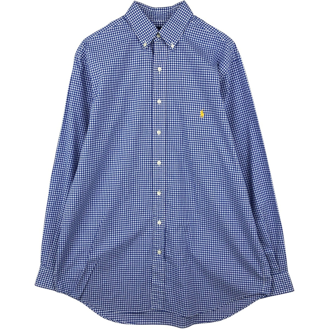 Ralph Lauren STRETCH Gingham Check Long-Sleeve Button-Down Check Shirt, Men's Size XL (approx.) cotton blue type Vintage Second Hand