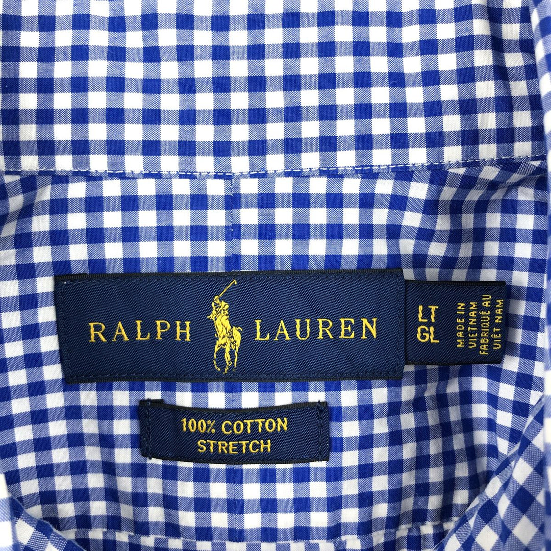 Ralph Lauren STRETCH Gingham Check Long-Sleeve Button-Down Check Shirt, Men's Size XL (approx.) cotton blue type Vintage Second Hand