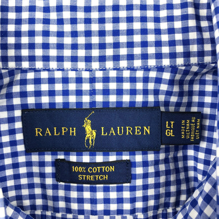 Ralph Lauren STRETCH Gingham Check Long-Sleeve Button-Down Check Shirt, Men's Size XL (approx.) cotton blue type Vintage Second Hand