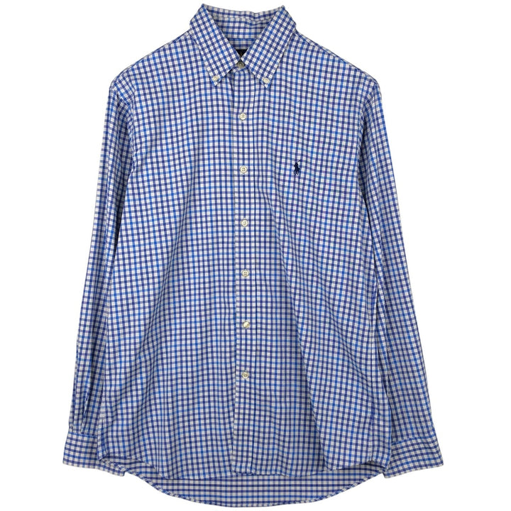 Ralph Lauren POLO RALPH LAUREN CLASSIC FIT Long-Sleeve Button-Down Check Shirt, Men's Size M (approx.) Nylon blue type Vintage Second Hand