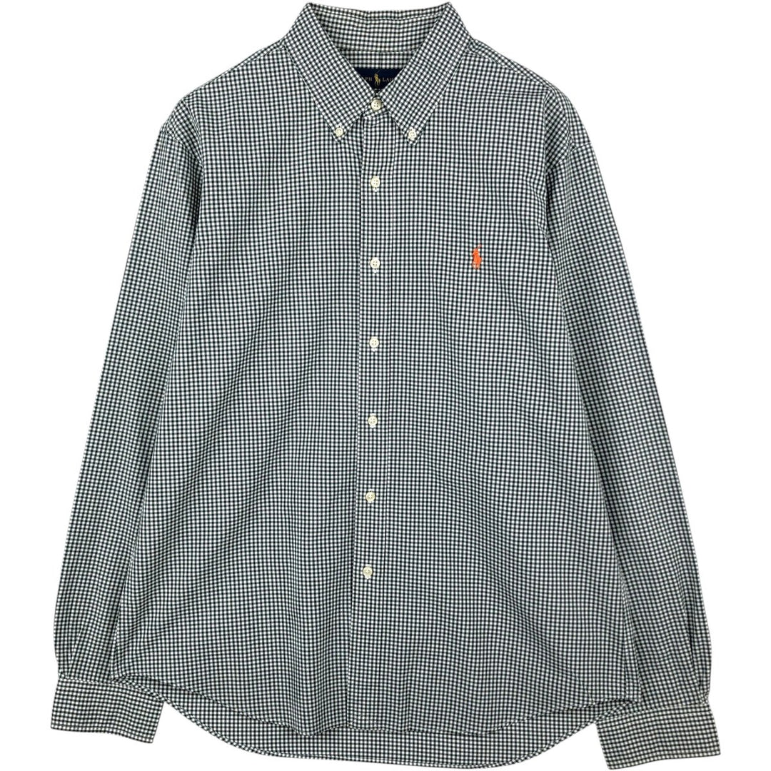 Ralph Lauren SLIM FIT gingham check long-sleeve button-down shirt, men's size XL (approx.) cotton green type Vintage Second Hand