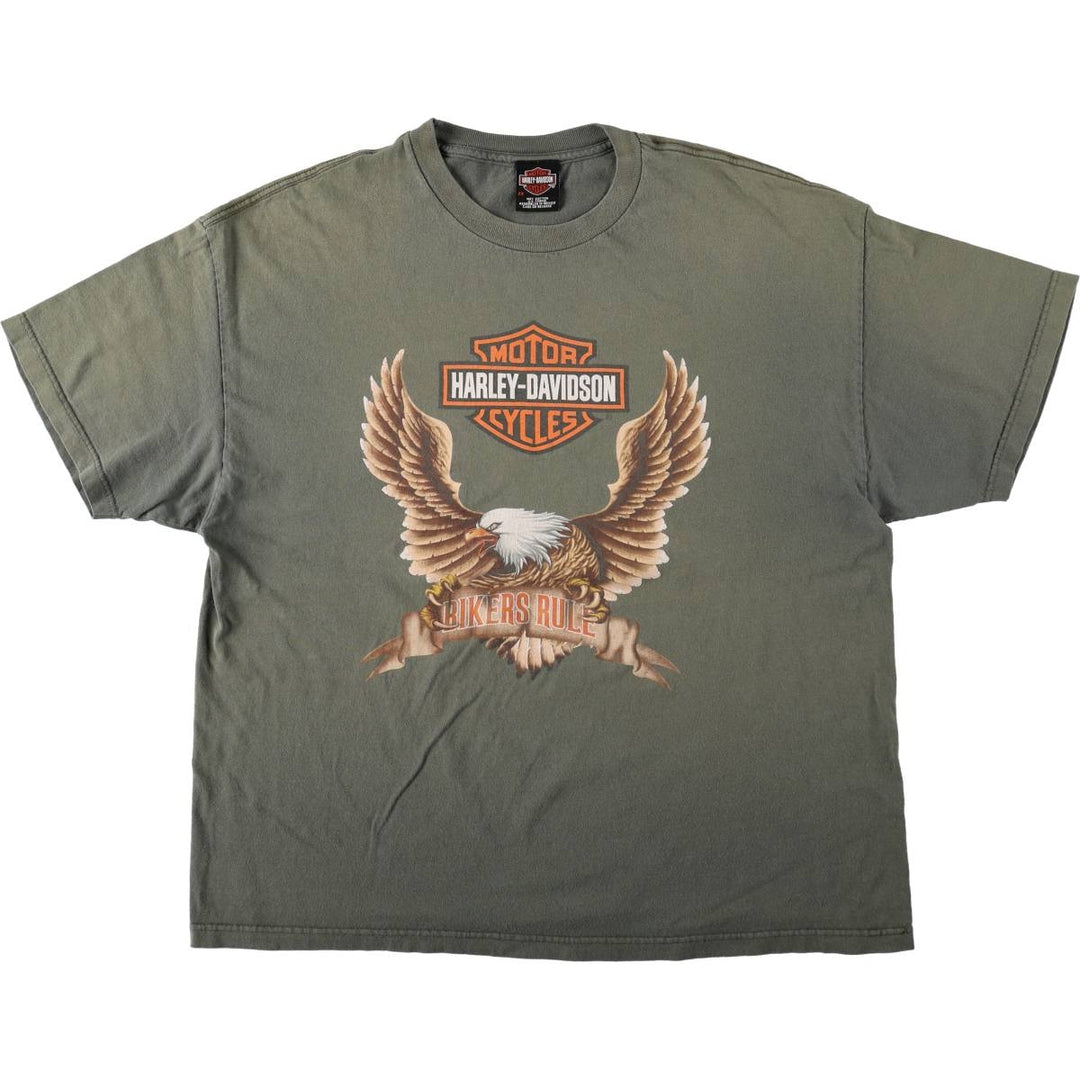 Harley-Davidson Eagle Pattern Motorcycle Bike T-shirt Men's XXL cotton Khaki type Vintage Second Hand