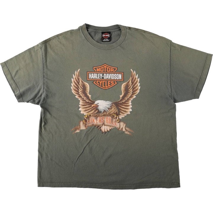 Harley-Davidson Eagle Pattern Motorcycle Bike T-shirt Men's XXL cotton Khaki type Vintage Second Hand