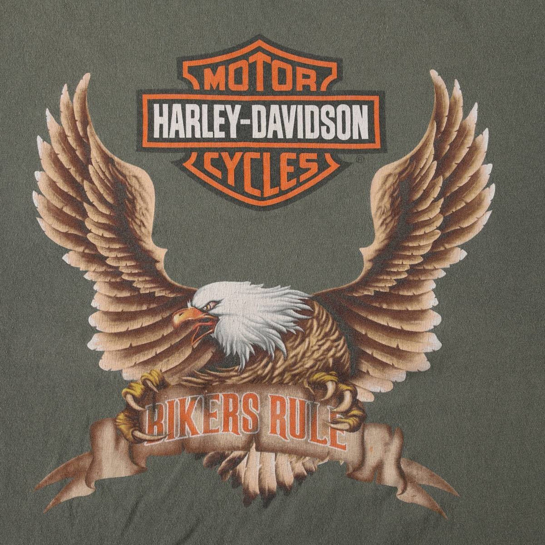 Harley-Davidson Eagle Pattern Motorcycle Bike T-shirt Men's XXL cotton Khaki type Vintage Second Hand
