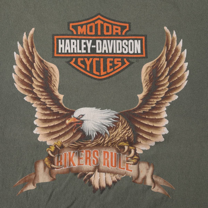 Harley-Davidson Eagle Pattern Motorcycle Bike T-shirt Men's XXL cotton Khaki type Vintage Second Hand