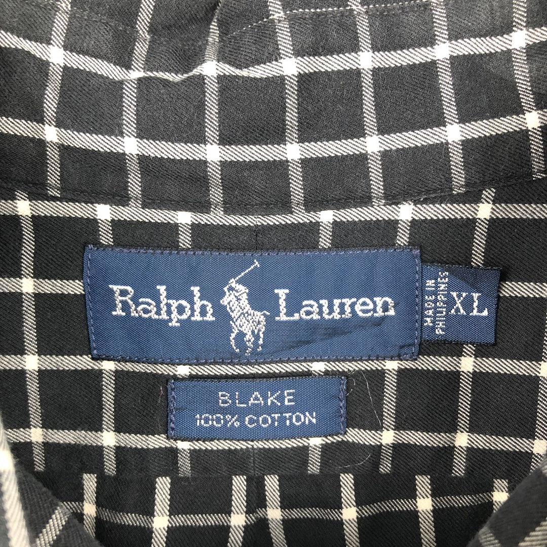 Ralph Lauren BLAKE long sleeve button down check shirt, men's XL size cotton black type Vintage Second Hand