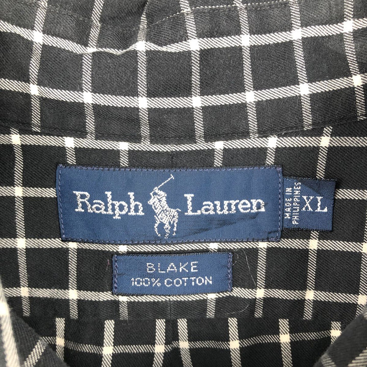 Ralph Lauren BLAKE long sleeve button down check shirt, men's XL size cotton black type Vintage Second Hand