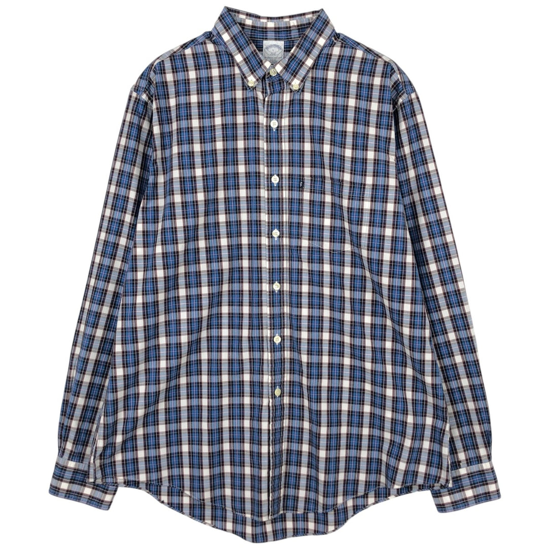 Brooks Brothers 346 Slim Fit Check Pattern Long Sleeve Button-Down Check Shirt (Men's Size L equivalent) cotton blue type Vintage Second Hand