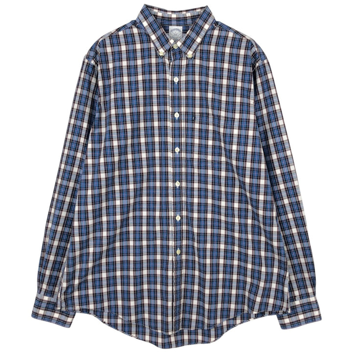 Brooks Brothers 346 Slim Fit Check Pattern Long Sleeve Button-Down Check Shirt (Men's Size L equivalent) cotton blue type Vintage Second Hand