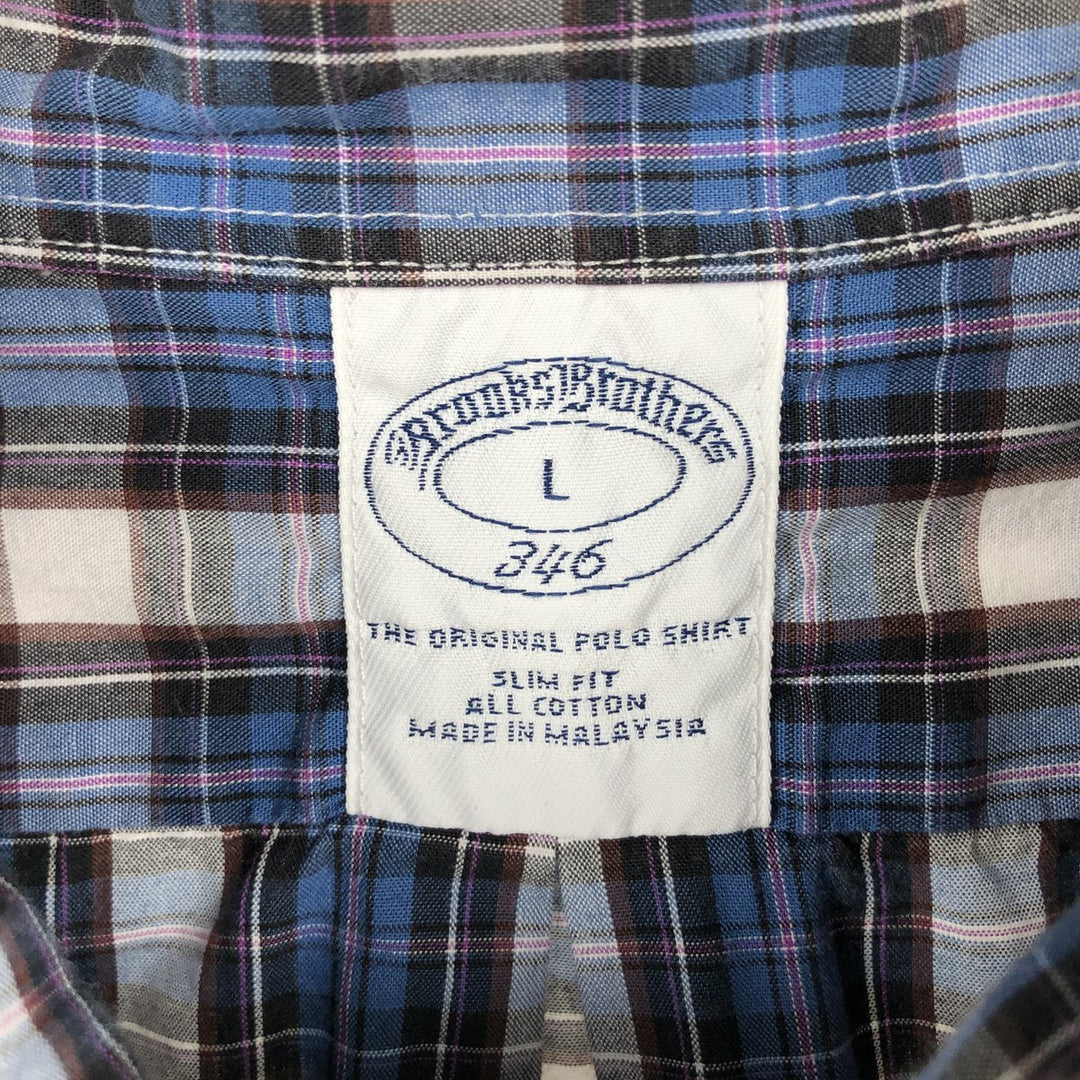 Brooks Brothers 346 Slim Fit Check Pattern Long Sleeve Button-Down Check Shirt (Men's Size L equivalent) cotton blue type Vintage Second Hand