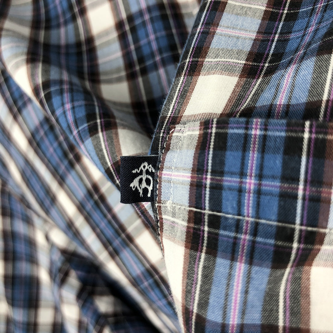 Brooks Brothers 346 Slim Fit Check Pattern Long Sleeve Button-Down Check Shirt (Men's Size L equivalent) cotton blue type Vintage Second Hand