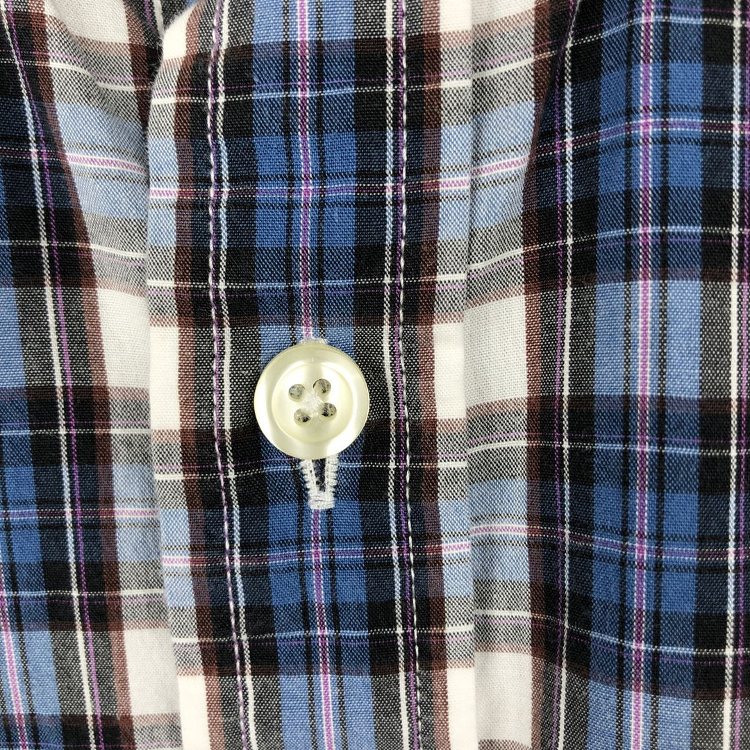 Brooks Brothers 346 Slim Fit Check Pattern Long Sleeve Button-Down Check Shirt (Men's Size L equivalent) cotton blue type Vintage Second Hand