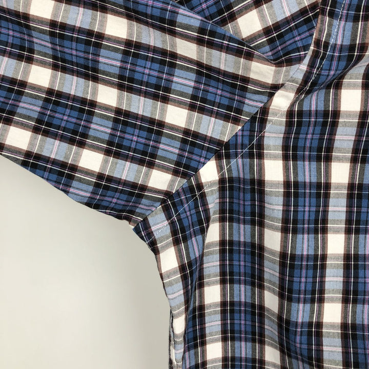 Brooks Brothers 346 Slim Fit Check Pattern Long Sleeve Button-Down Check Shirt (Men's Size L equivalent) cotton blue type Vintage Second Hand