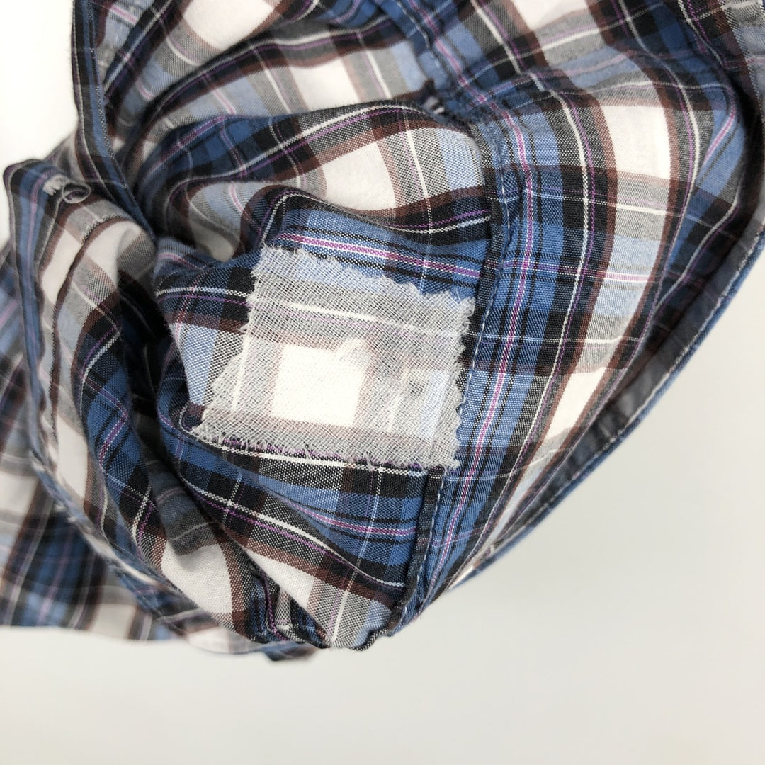 Brooks Brothers 346 Slim Fit Check Pattern Long Sleeve Button-Down Check Shirt (Men's Size L equivalent) cotton blue type Vintage Second Hand