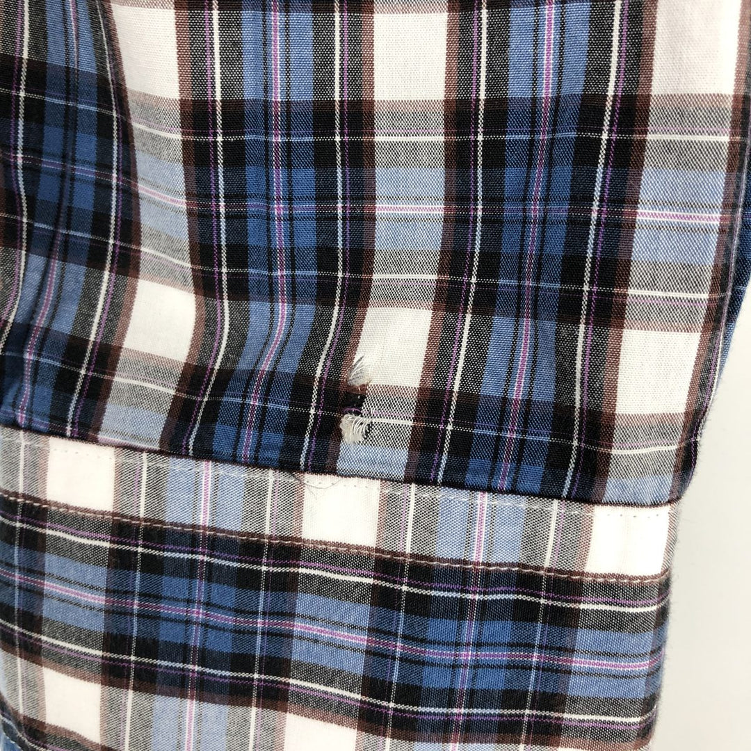 Brooks Brothers 346 Slim Fit Check Pattern Long Sleeve Button-Down Check Shirt (Men's Size L equivalent) cotton blue type Vintage Second Hand