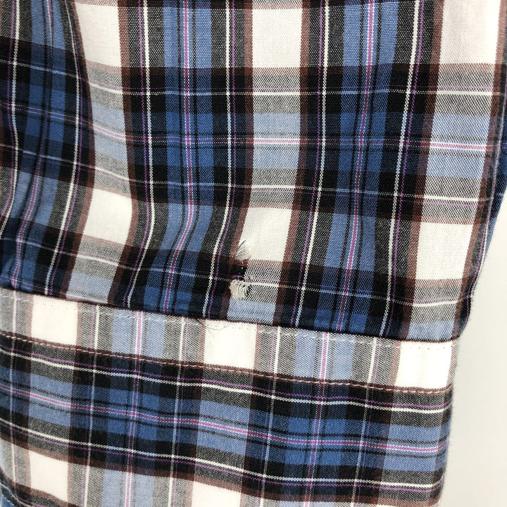 Brooks Brothers 346 Slim Fit Check Pattern Long Sleeve Button-Down Check Shirt (Men's Size L equivalent) cotton blue type Vintage Second Hand