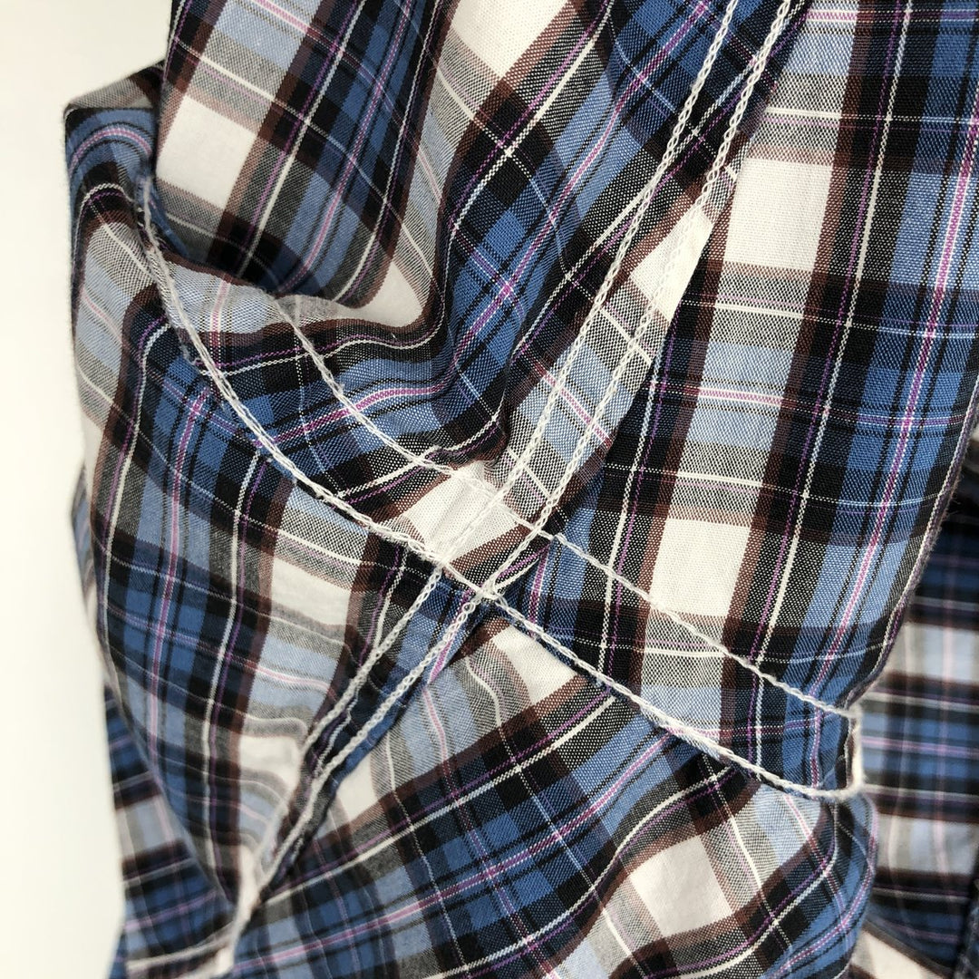 Brooks Brothers 346 Slim Fit Check Pattern Long Sleeve Button-Down Check Shirt (Men's Size L equivalent) cotton blue type Vintage Second Hand