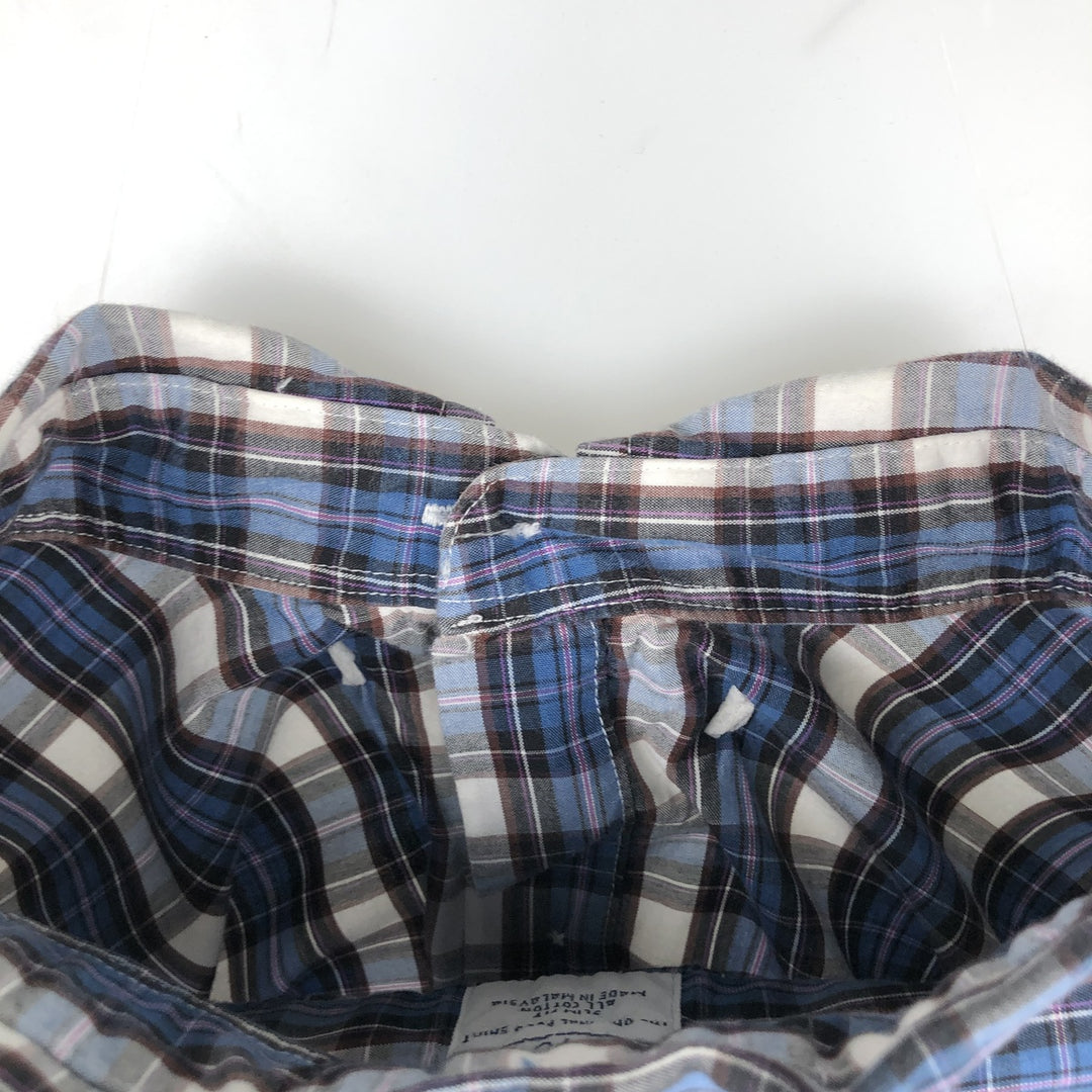 Brooks Brothers 346 Slim Fit Check Pattern Long Sleeve Button-Down Check Shirt (Men's Size L equivalent) cotton blue type Vintage Second Hand