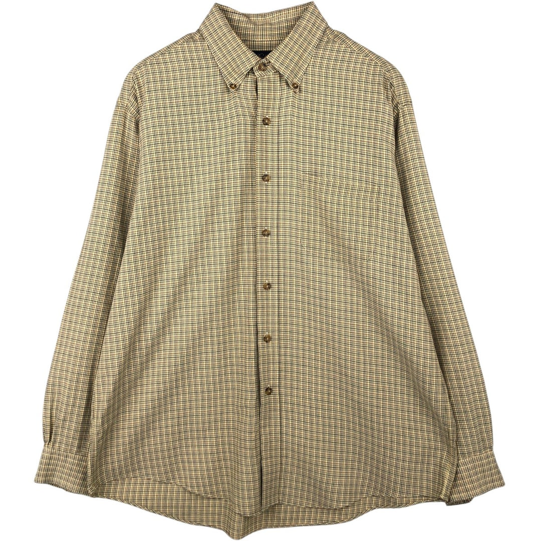 Brooks Brothers Long Sleeve Button-Down Check Shirt, Men's Size L cotton unbleached Vintage Second Hand