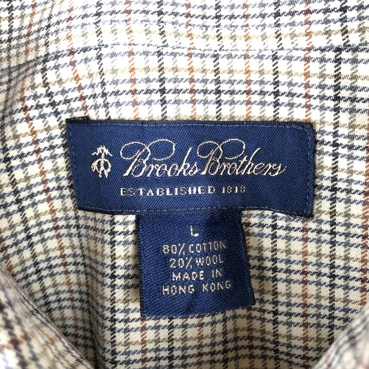Brooks Brothers Long Sleeve Button-Down Check Shirt, Men's Size L cotton unbleached Vintage Second Hand