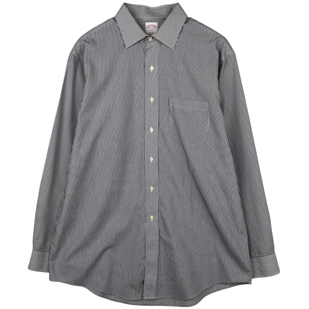 Brooks Brothers 346 Regular Fit Long-Sleeve Cotton Stripe Shirt (Men's Size L) cotton black type Vintage Second Hand