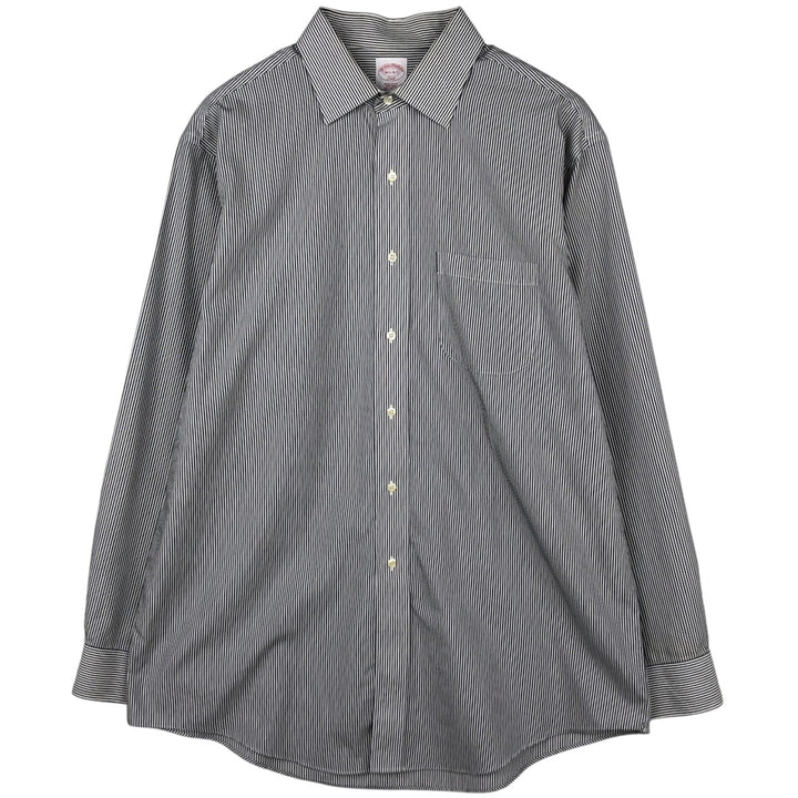 Brooks Brothers 346 Regular Fit Long-Sleeve Cotton Stripe Shirt (Men's Size L) cotton black type Vintage Second Hand