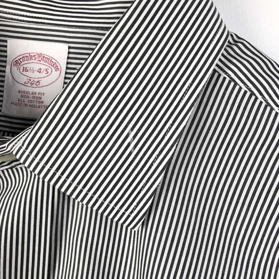 Brooks Brothers 346 Regular Fit Long-Sleeve Cotton Stripe Shirt (Men's Size L) cotton black type Vintage Second Hand