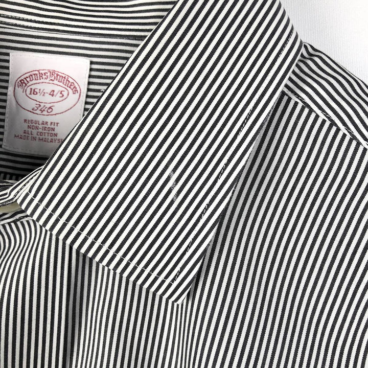 Brooks Brothers 346 Regular Fit Long-Sleeve Cotton Stripe Shirt (Men's Size L) cotton black type Vintage Second Hand