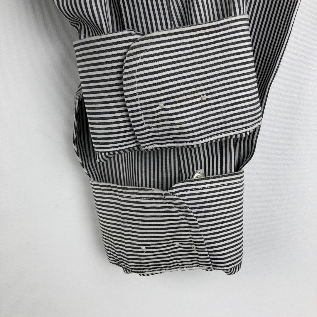Brooks Brothers 346 Regular Fit Long-Sleeve Cotton Stripe Shirt (Men's Size L) cotton black type Vintage Second Hand