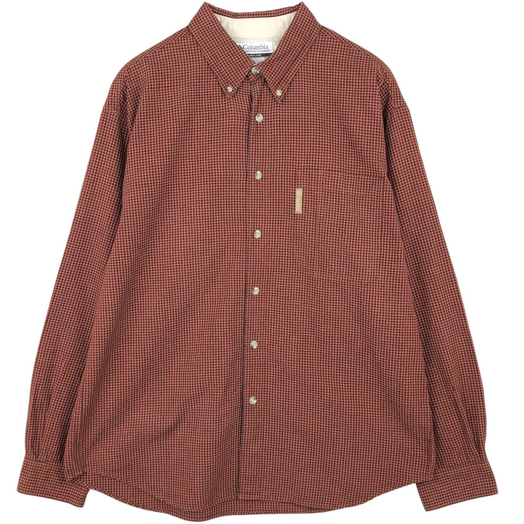 2000'S Columbia long-sleeved button-down check shirt, men's size L cotton red type reddish brown Vintage Second Hand