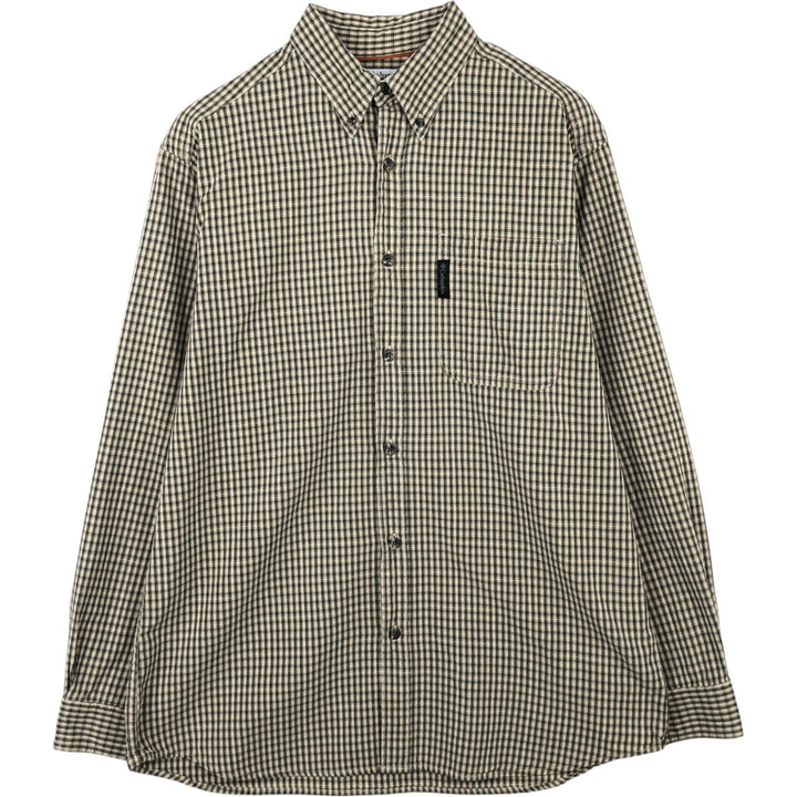 2000'S Columbia long-sleeved button-down check shirt, men's size M cotton dark green Vintage Second Hand