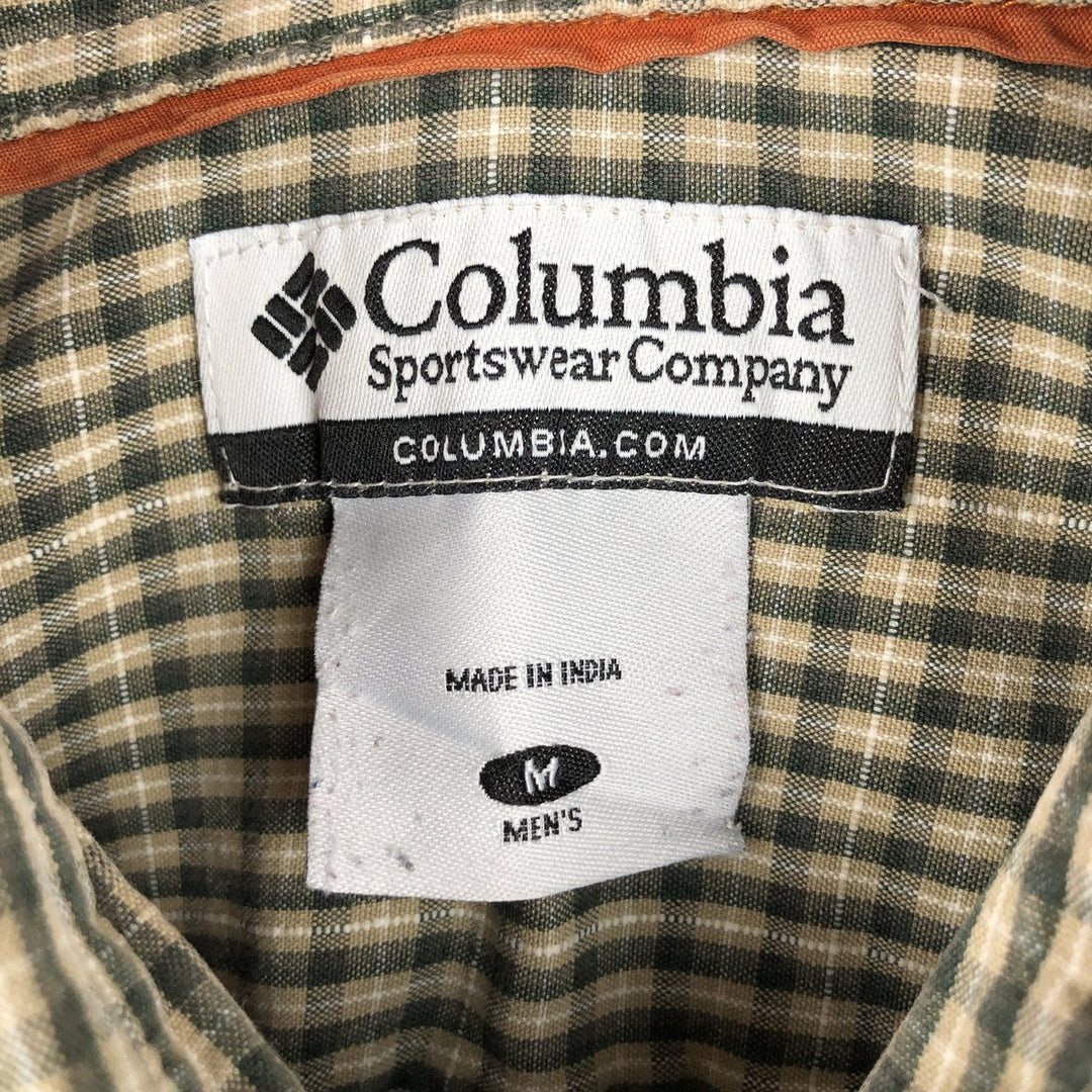 2000'S Columbia long-sleeved button-down check shirt, men's size M cotton dark green Vintage Second Hand