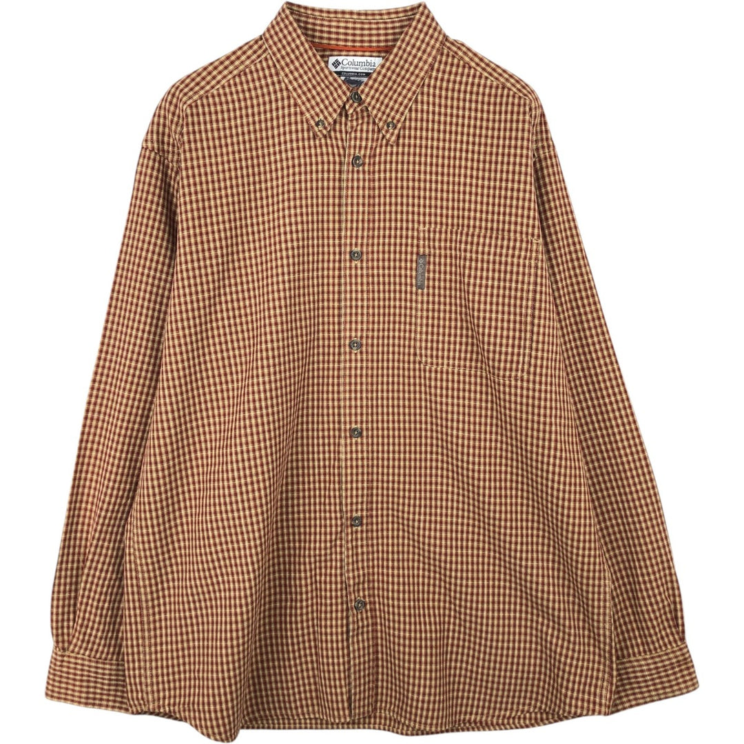 2000'S Columbia long-sleeved button-down check shirt, men's size L cotton burgundy type Vintage Second Hand