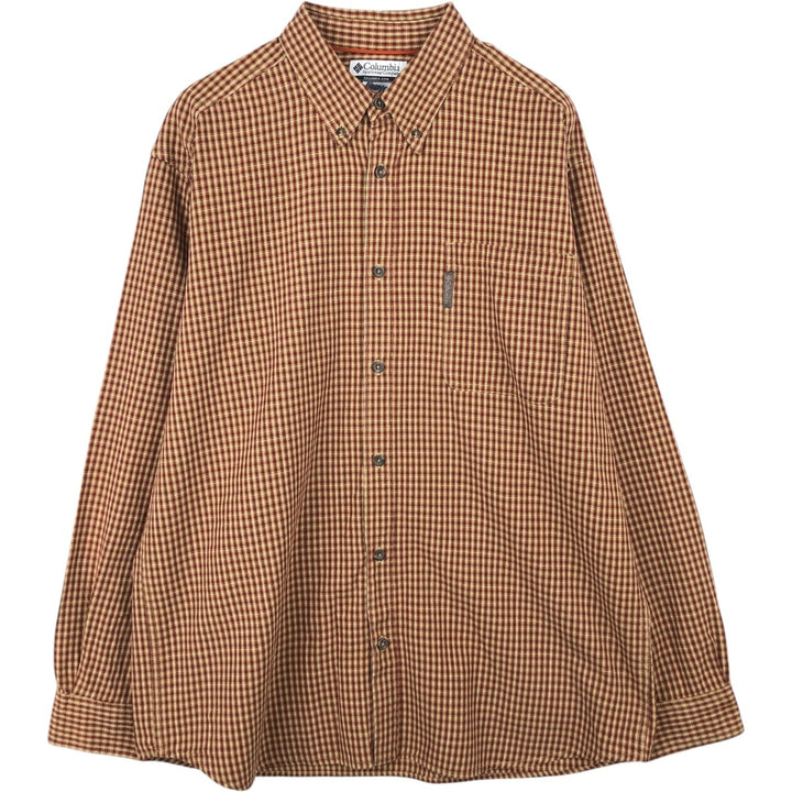 2000'S Columbia long-sleeved button-down check shirt, men's size L cotton burgundy type Vintage Second Hand