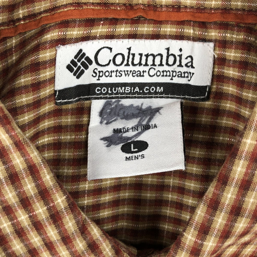 2000'S Columbia long-sleeved button-down check shirt, men's size L cotton burgundy type Vintage Second Hand