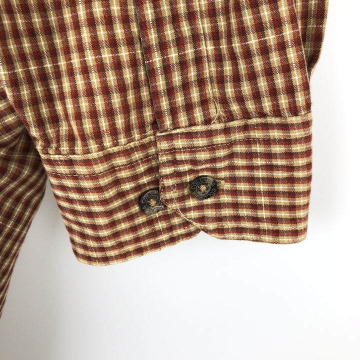2000'S Columbia long-sleeved button-down check shirt, men's size L cotton burgundy type Vintage Second Hand