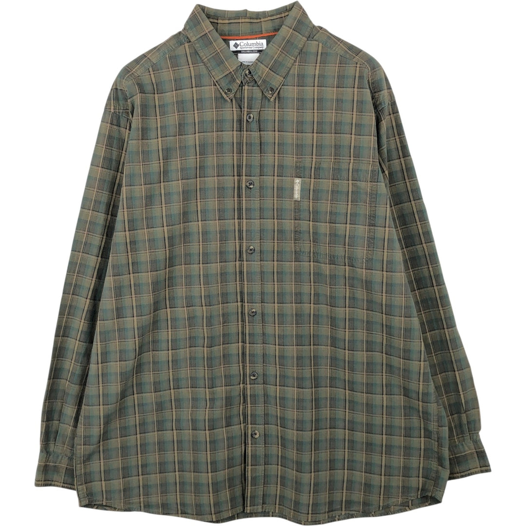 2000'S Columbia long-sleeved button-down check shirt, men's size XL cotton Khaki type Vintage Second Hand