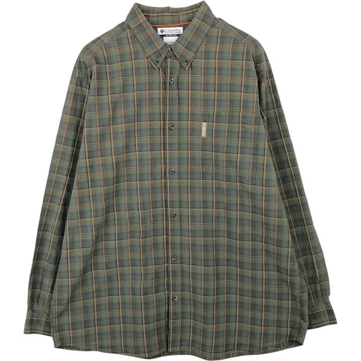 2000'S Columbia long-sleeved button-down check shirt, men's size XL cotton Khaki type Vintage Second Hand