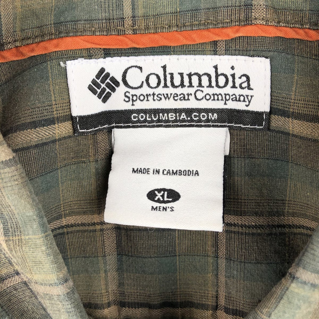 2000'S Columbia long-sleeved button-down check shirt, men's size XL cotton Khaki type Vintage Second Hand