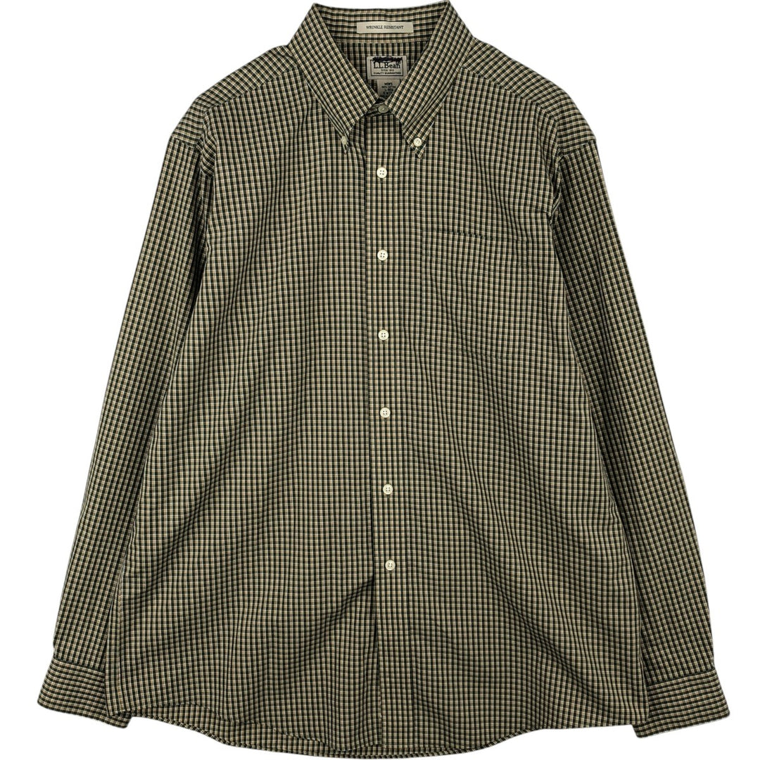 90s-00'S L.L.Bean WRINKLE RESISTANT Long-Sleeve Button-Down Check Shirt, Men's Size L (approx.) cotton Green type dark green Vintage Second Hand