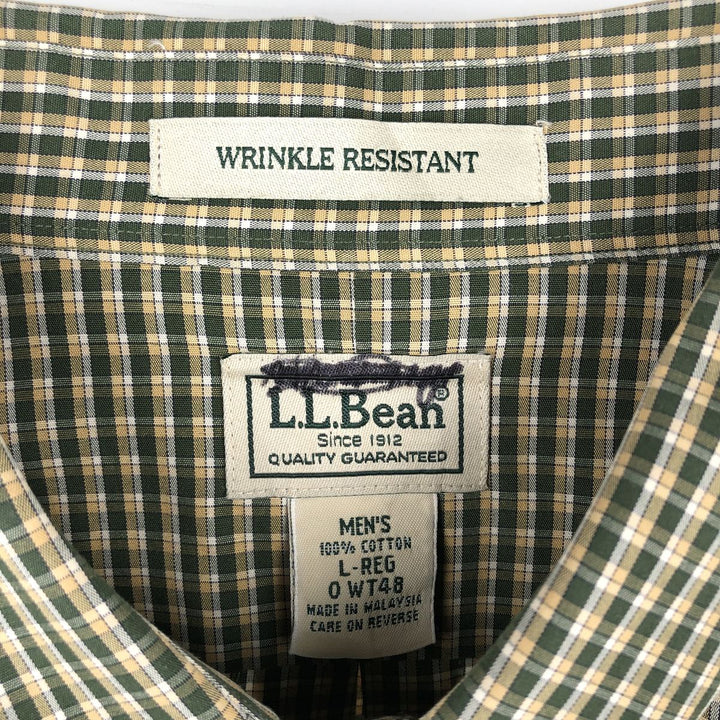 90s-00'S L.L.Bean WRINKLE RESISTANT Long-Sleeve Button-Down Check Shirt, Men's Size L (approx.) cotton Green type dark green Vintage Second Hand