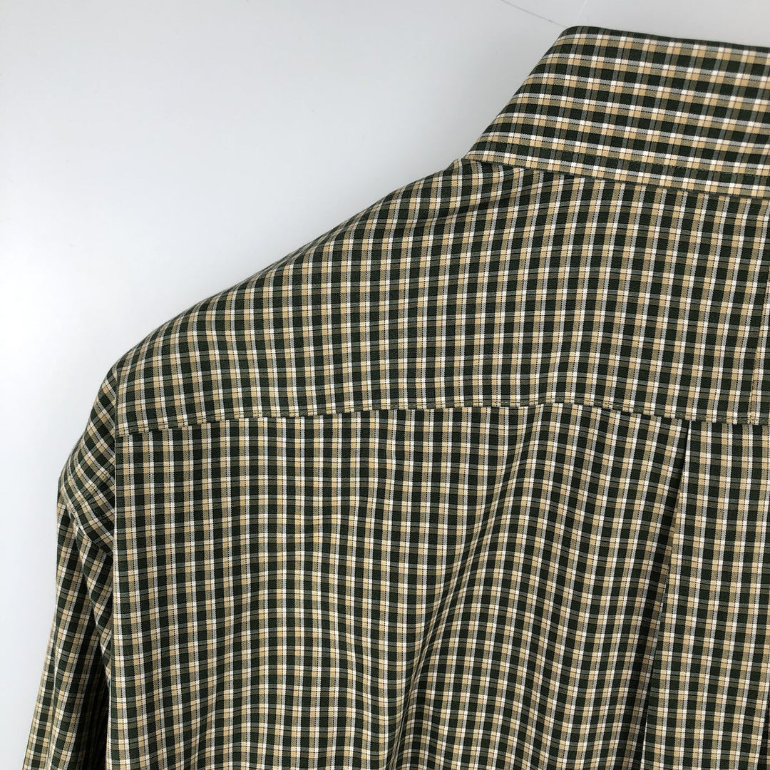 90s-00'S L.L.Bean WRINKLE RESISTANT Long-Sleeve Button-Down Check Shirt, Men's Size L (approx.) cotton Green type dark green Vintage Second Hand
