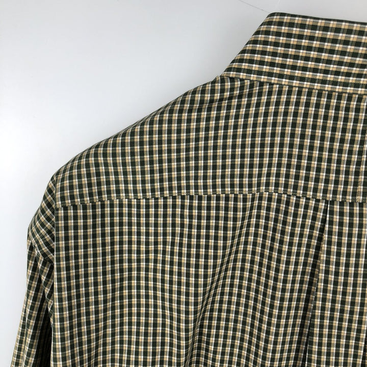 90s-00'S L.L.Bean WRINKLE RESISTANT Long-Sleeve Button-Down Check Shirt, Men's Size L (approx.) cotton Green type dark green Vintage Second Hand