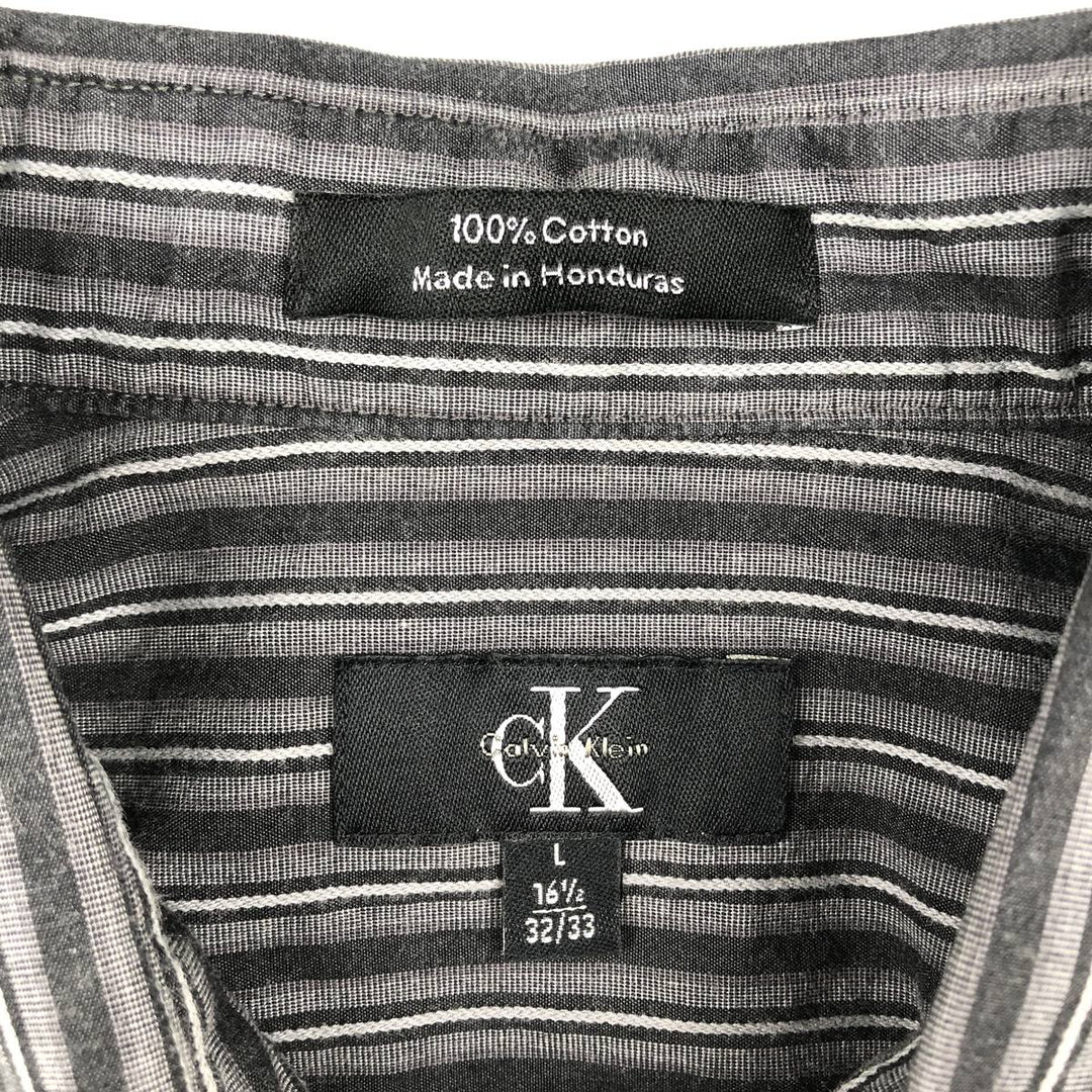 90s-00'S Calvin Klein Multi-stripe Long-Sleeve Cotton Stripe Shirt, Men's Size L (approx.) cotton gray type Vintage Second Hand