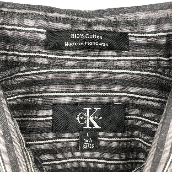 90s-00'S Calvin Klein Multi-stripe Long-Sleeve Cotton Stripe Shirt, Men's Size L (approx.) cotton gray type Vintage Second Hand