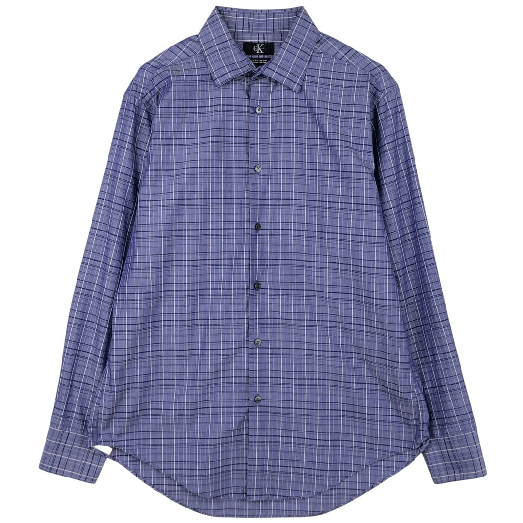 90s-00'S Calvin Klein Slim Fit equivalent wide collar long-sleeved cotton check shirt men's L cotton Indigo Vintage Second Hand