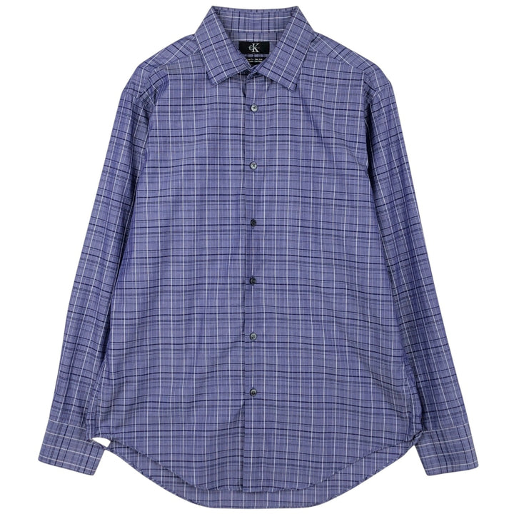 90s-00'S Calvin Klein Slim Fit equivalent wide collar long-sleeved cotton check shirt men's L cotton Indigo Vintage Second Hand
